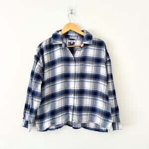 Madewell Flannel Long-Sleeve Boxy Plaid Button Up Shirt Blue S